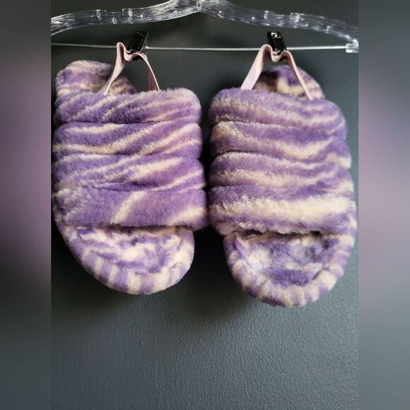 UGG FLUFF YEAH SLIDE Zebra Purple Cream SLIP ON SANDAL US 9 / EU 40 / UK 7 - Picture 4 of 15